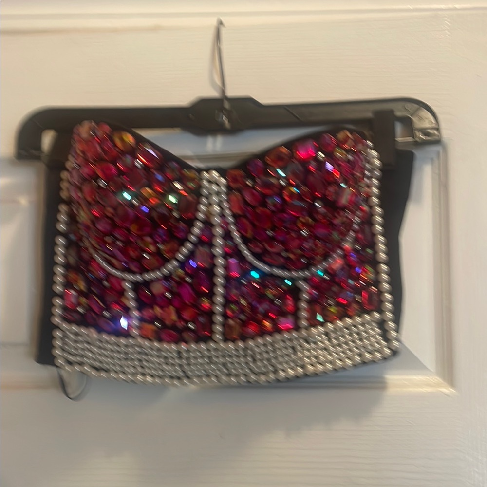 Embellished Red and Silver Women's Bag